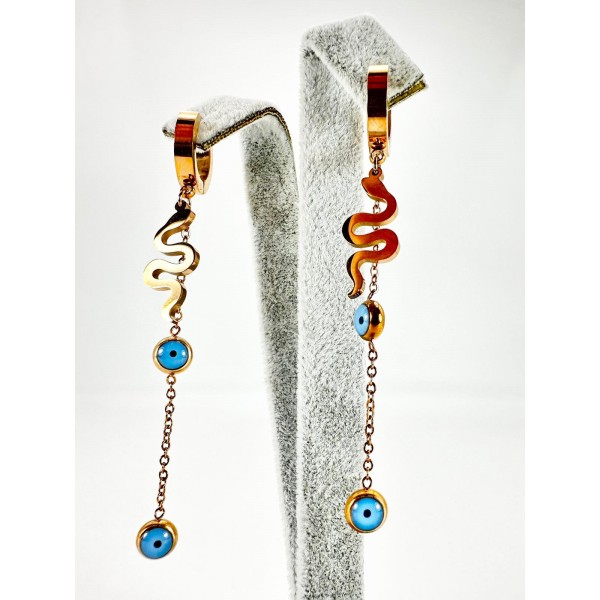 Rose Yılan Detaylı Zincirli Küpe